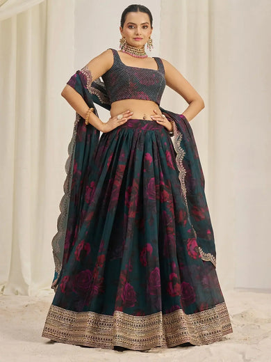 Adorable Teal Green Organza Function Wear Lehenga Choli With Dupatta - Ethnic Plus In